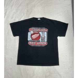 VTG 2002 Detroit Red Wings Stanley Cup Champions Majestic Black T-Shirt Size XL